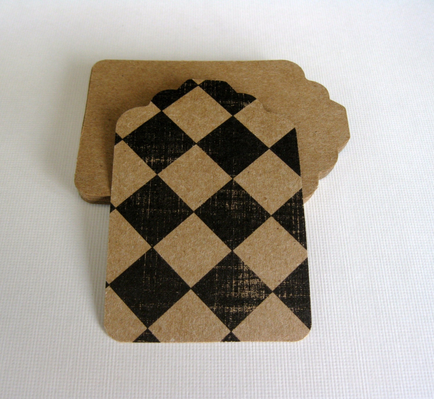 24 Craft Paper Hand Punched Tags With Distressed Black Diamond Pattern