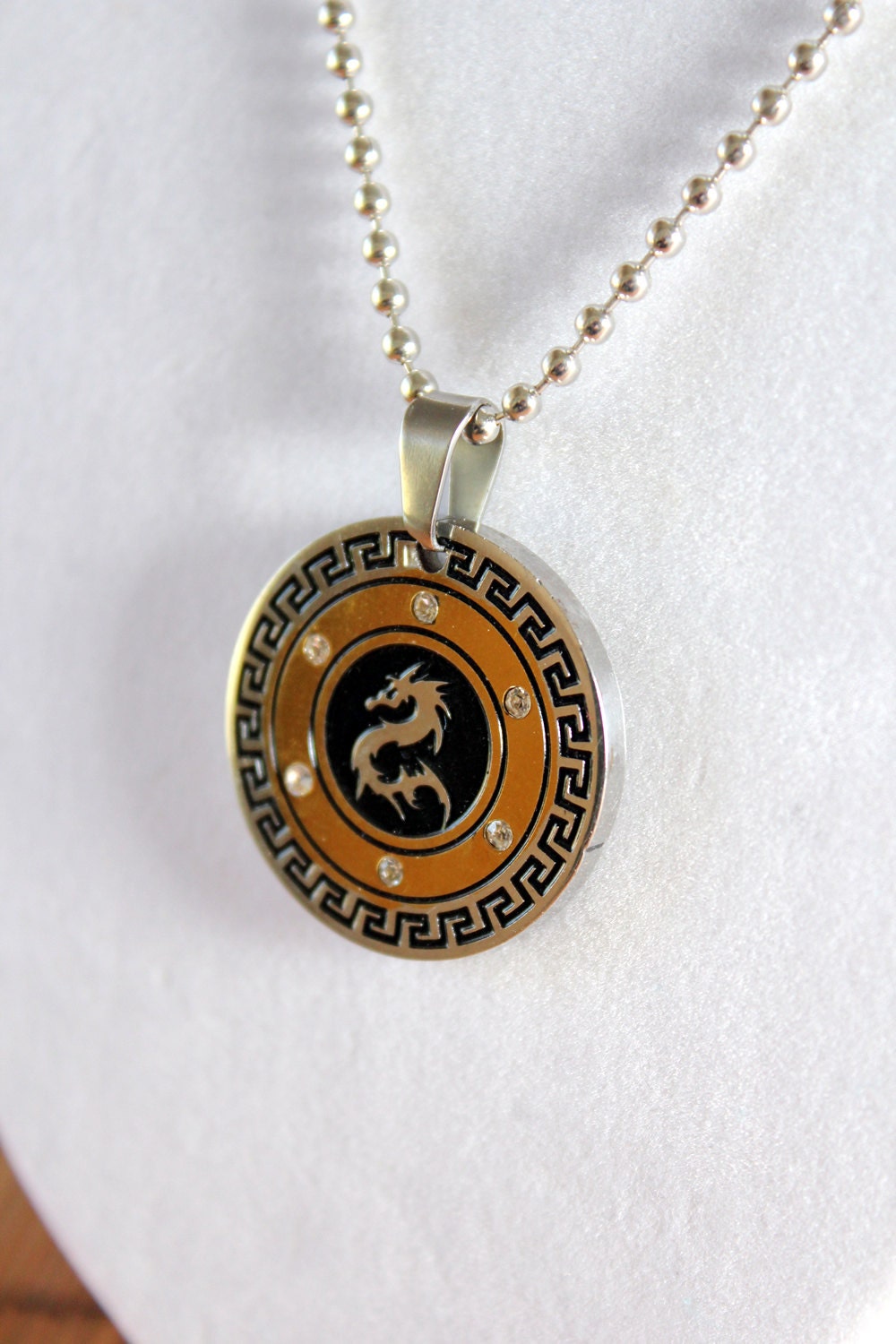 Mens Necklace with Dragon Pendant on a Stainless Steel Chain