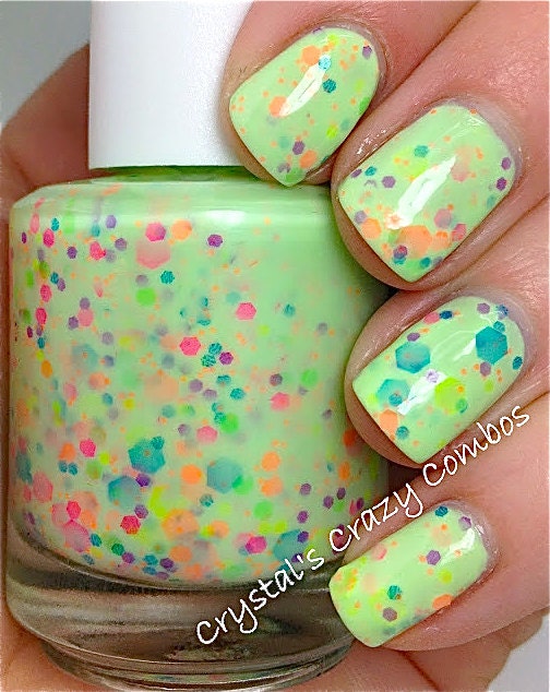 NEW Neon--Green Genie:  Custom-Blended NEON Glitter Nail Polish / Lacquer
