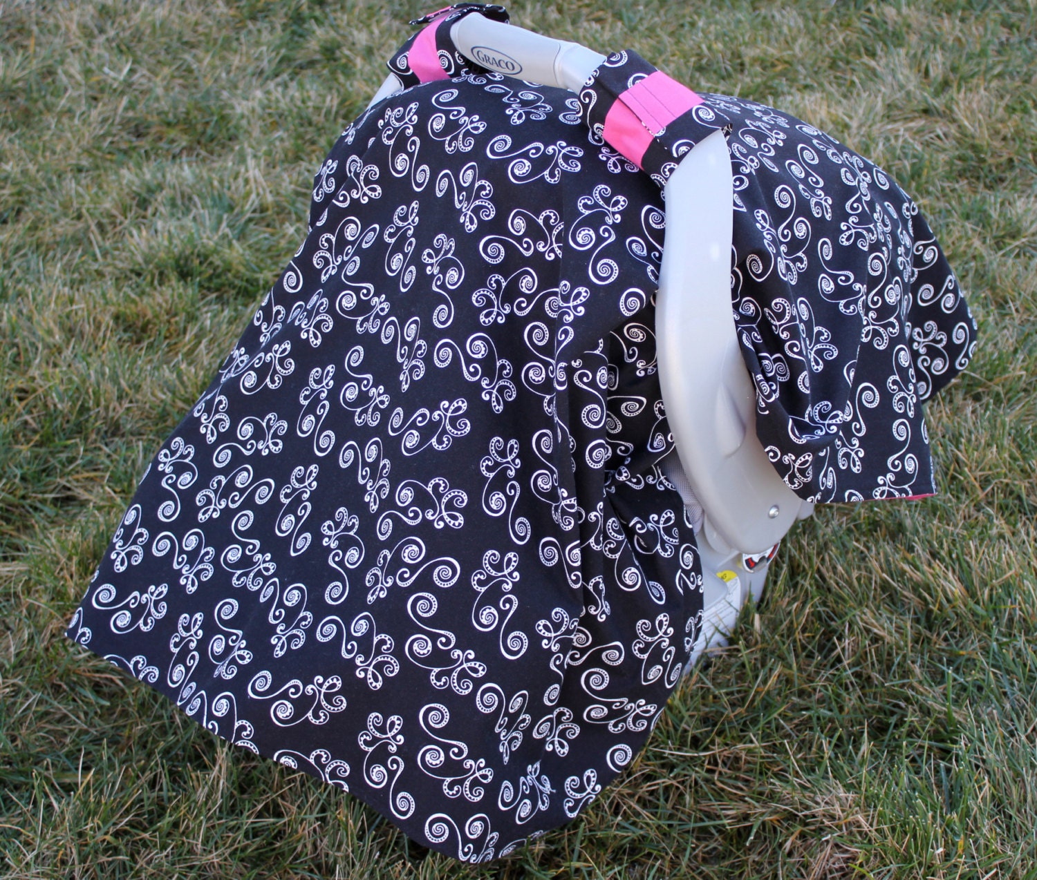 Car Seat Canopy - Black and White Swirls