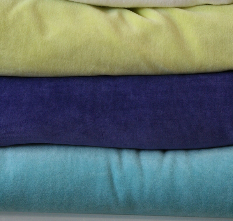 One metre organic cotton velour (lemon yellow, purple, light blue)