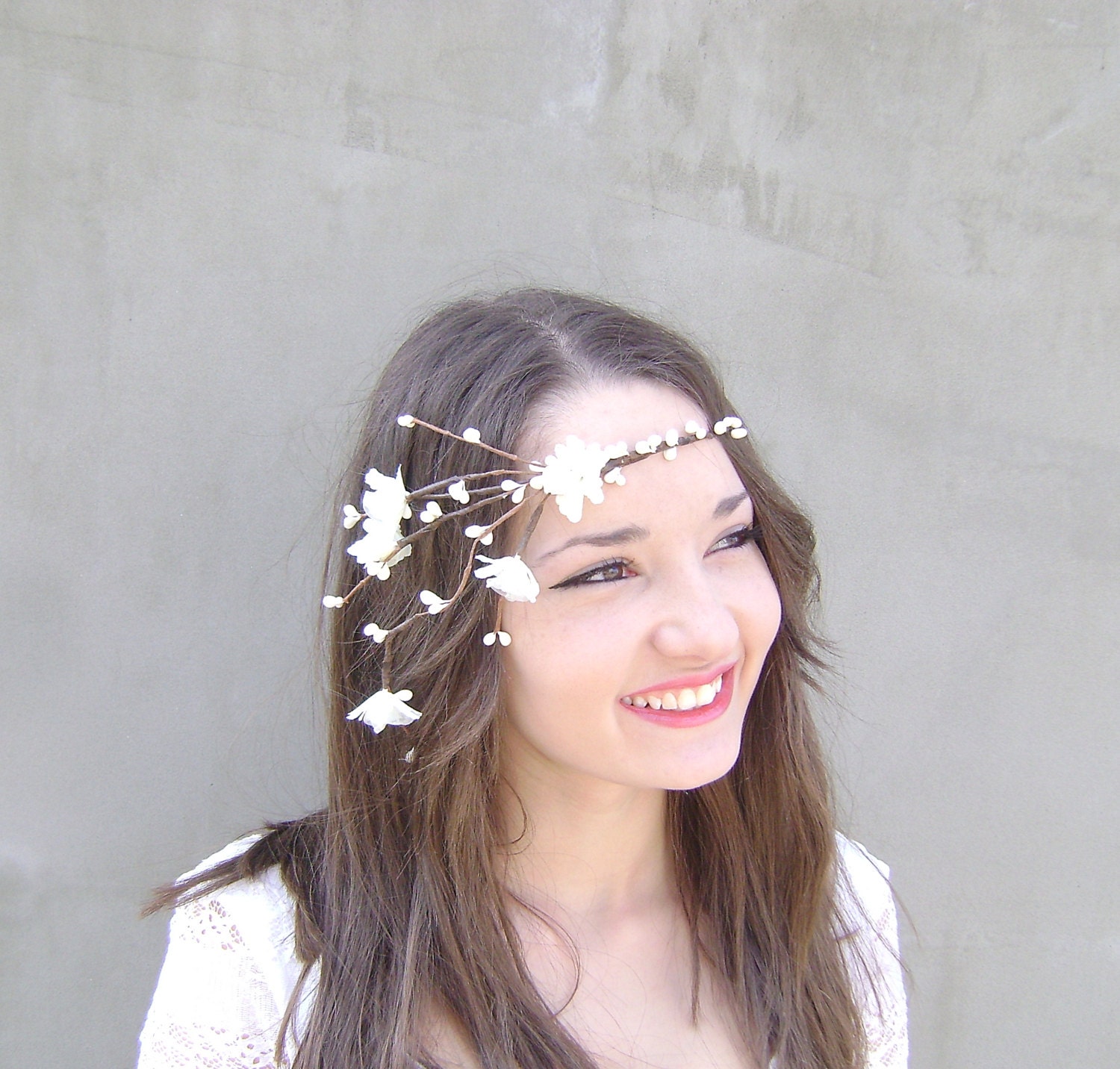 Wedding hair, Rustic bridal headband  with ivory flowers and white berry, wedding accessories, woodland wedding headpiece