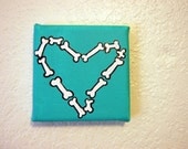 Teal Bone Heart Painting 4x4 canvas Acrylic