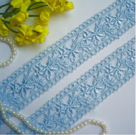 Lace Trim Light Blue Embroidery Lace Fabric Wedding Fabric DIY 0.7" width 2 yards
