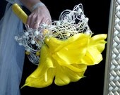 Silk flowers wedding bouguet  Calla yellow   and boutonniere