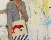 Slinky Fox Stripey Tote Bag.