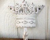 BOLD snowy rustic white princess CROWN // towel wall jewelry hook // GIRLS room decor // shabby chic victorian vintage inspired hand painted