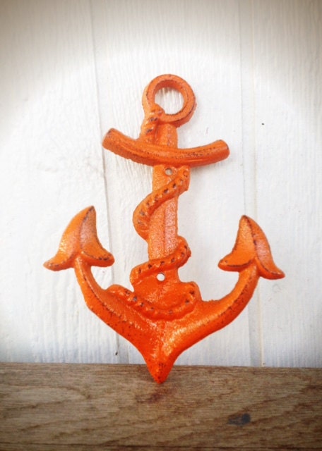 BOLD sunset orange NAUTICAL anchor hook // wall coat hook // sailor beach house decor // SHABBY cottage chic // cast iron - BOLDHOUSE