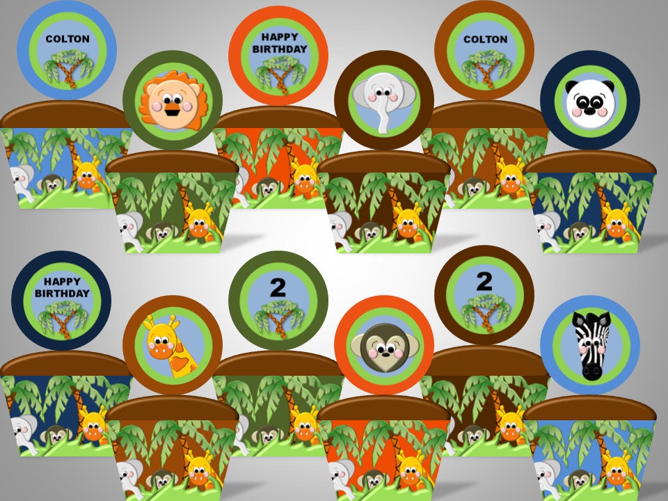 Jungle Party - Safari Party Cupcake Wrappers & Toppers - Personalized - Birthday or Baby Shower - DIY Printable Party Decorations Il_170x135