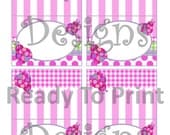 Pink LadyBug Food Tents / Labels - 4 Per Sheet - Personalized - DIY Printable Party Decorations