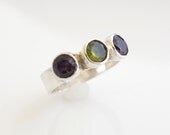 Peridot and Amethyst Ring, Silver Ring, Bezel Set Ring