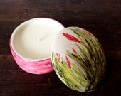 Lavender soy candle - ceramic jar flowers grass - mother day gift - ring dish