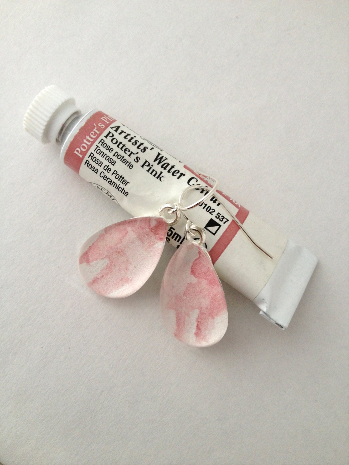 Abstract Potter's Pink - Wearable Artwork Earrings  - Original Watercolor Paintings - One of a Kind - Sterling Silver
