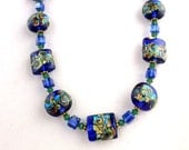 Blue Crystal and Lampwork Necklace, Beaded Necklace, Beadwork Necklace, Austrian Crystal Necklace, Women's Jewelry, Beaded Jewelry