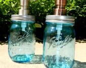 Blue Mason Jar Pint Sized Soap Pump in Copper or Stainless