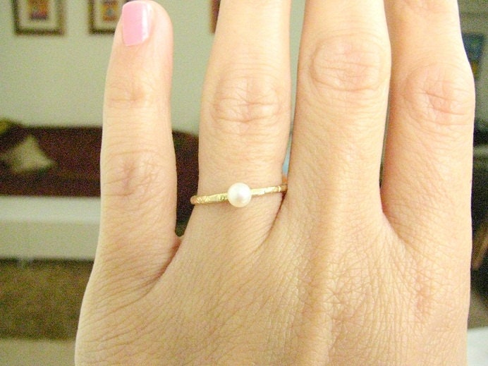 Gold ring with white fresh water pearl, pearl ring , Size 6, tiny pearl ring, stacking ring, gold filled ring,  bridal jewelry, wedding band