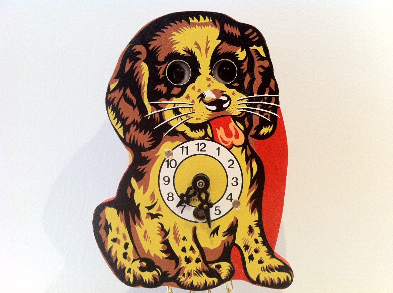 Vintage German Dog Clock Moving Eyes by rebeccaheartsvintage