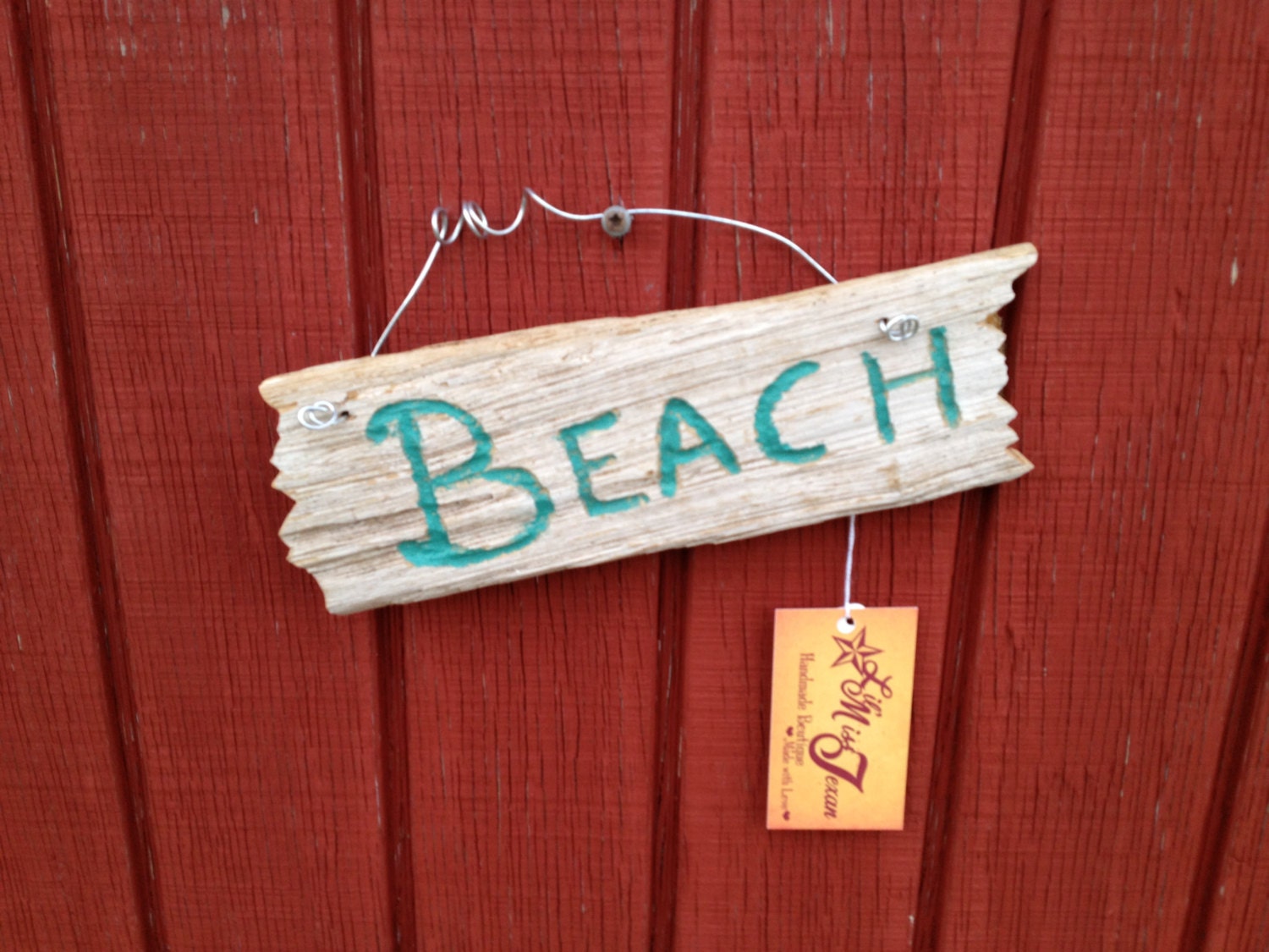 Beach Hand Carved Painted Turquoise on real Driftwood 