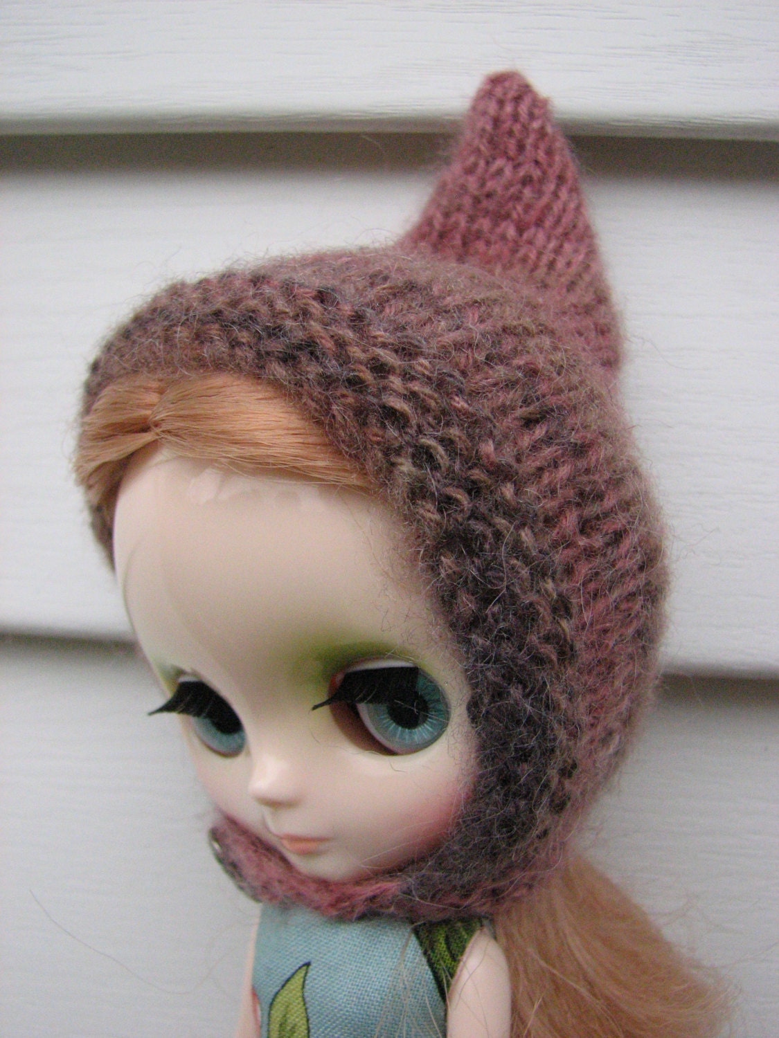 BLYTHE Middie hand knit mohair pixie hat - pinky brown