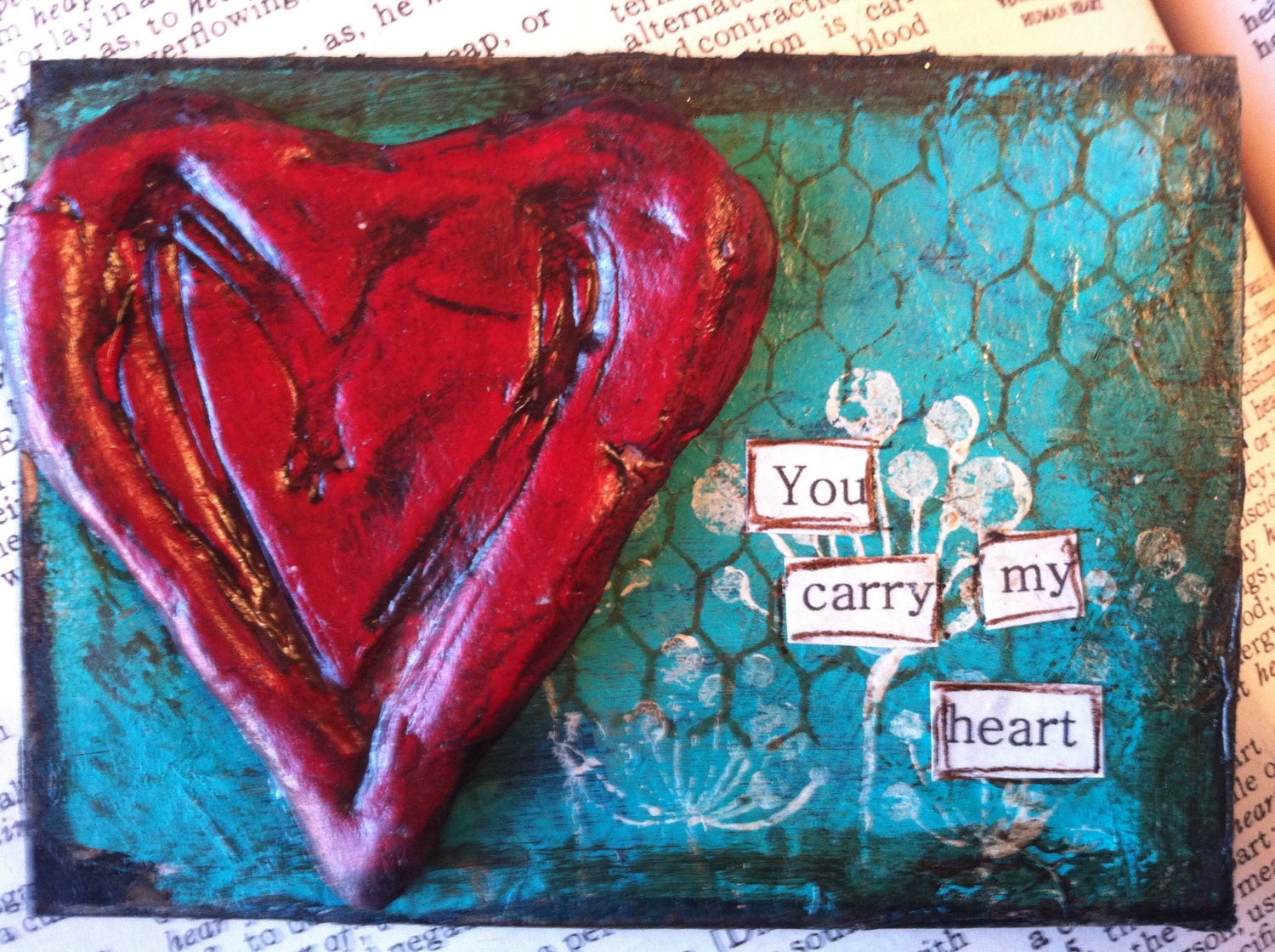 ACEO You Carry My Heart original mixed media art