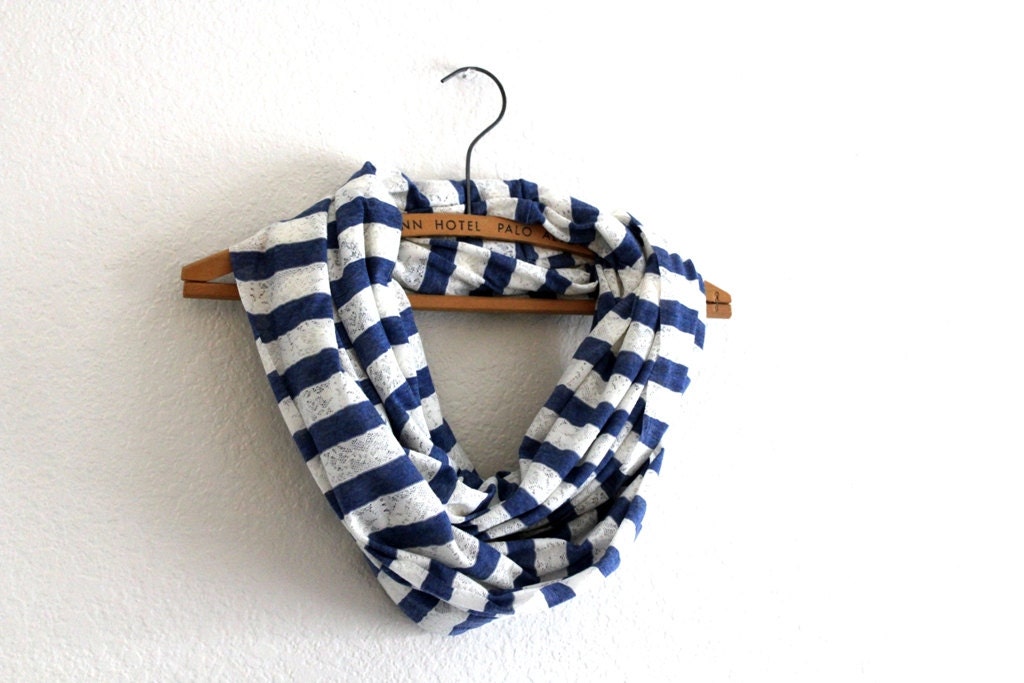 Nautical Scarf - Striped Circle Scarves - Sailor Blue and White stripe scarf