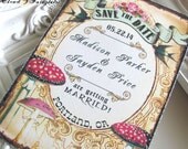 Vintage Save the Date Wedding Invitations Woodland Magical Forest Birds Mushrooms Fairytale Rustic Style