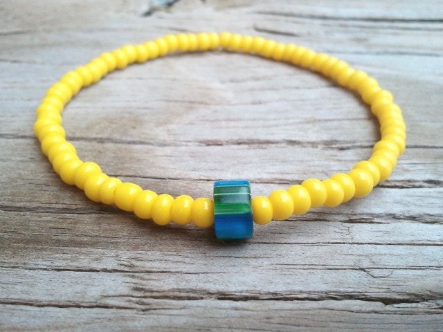 Blue and green striped chevron bracelet