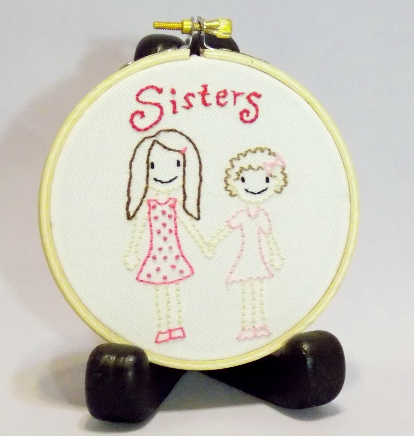 CUSTOM 4" Couple Siblings Friends Family Wall Art mini hoop hand embroidered wall art personalized ooak