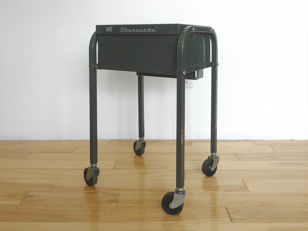 Vintage Industrial Metal Cart - Stenorette, Side Table, Mid Century