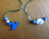 Beaded bookmark, peace dove charm, blue, green and white