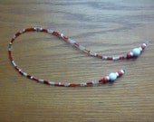 beaded bookmark, red and white