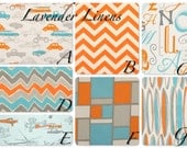 Custom Two Piece Boy Crib Bedding in Orange and Turquoise