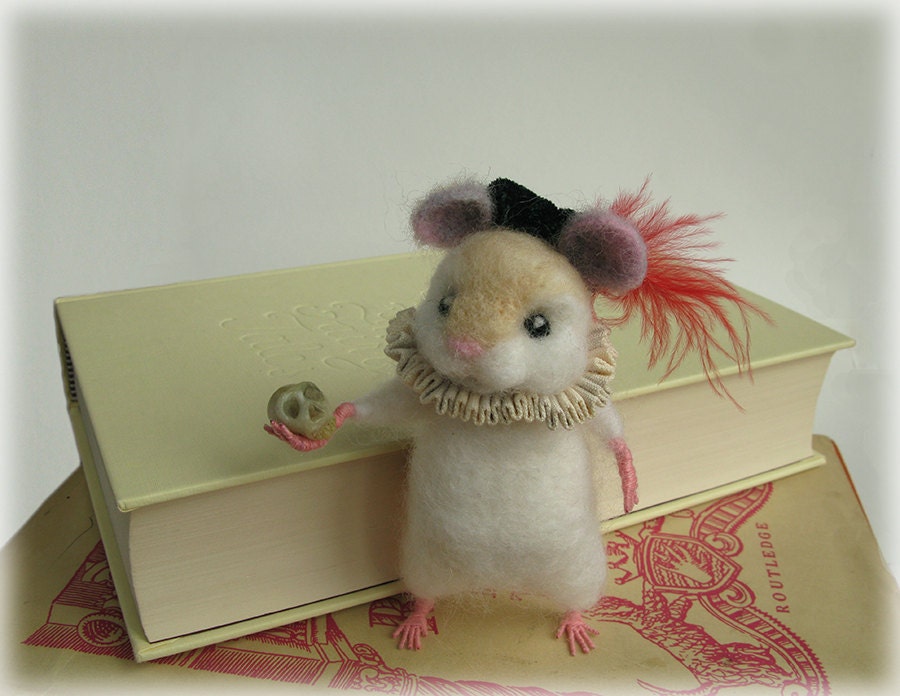 Felted Hamlet Hamster Shakespeare Needle Felting Animal Model Art Doll Shakespearean Alas Poor Yorick Figure MADE TO ORDER