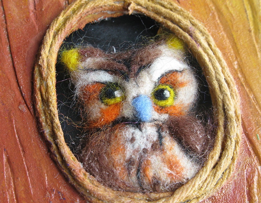 Owl Journal Notebook 'Wise Thoughts' Needle Felted Spiral Bound A6 Altered Kraft Note Pad