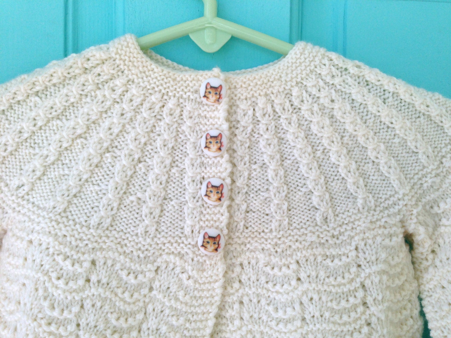 Vintage Hand Knit Kitty Buttons Sweater Peter Rabbit 12-18 Months