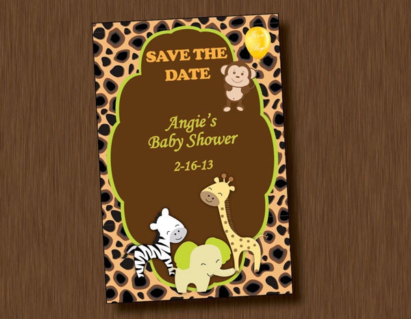 Printable Baby Shower SAVE THE DATE Invitation Jungle Animal Boy Girl Neutral Birthday Party Monkey Zebra Giraffe Elephant Lion animal print