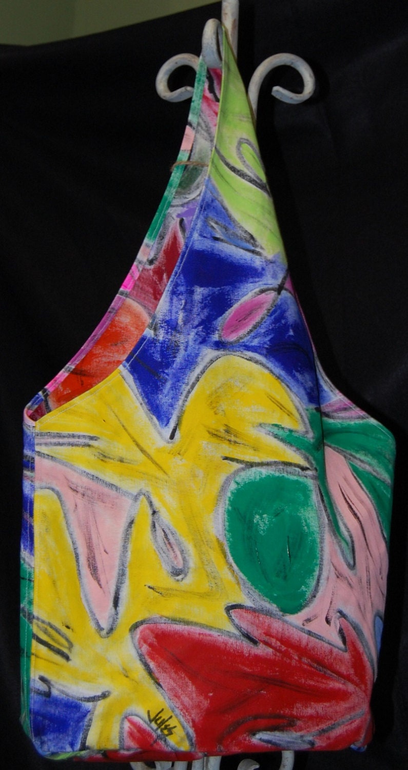 Large Tote Bag Yoga Bag Beach Bag Diaper Bag Hand Painted Everything Bag Unique Colorful Original Wearable Art  "A Windfall"