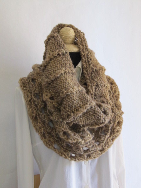 Crochet chunky pyramid cowl scarf / chunky neckwarmer /bark-gold