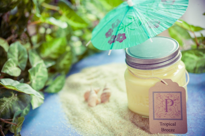 Tropical Breeze Scented Soy Candle in 8oz Mason Jar