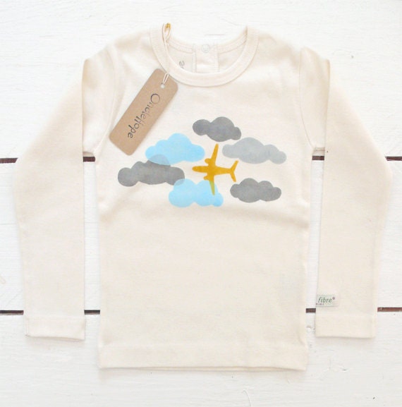 Clouds handprinted organic baby t-shirt with long sleeves