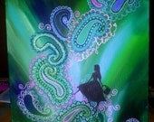 Green and Blue Colorful Painting with Paisleys and Travel Quote