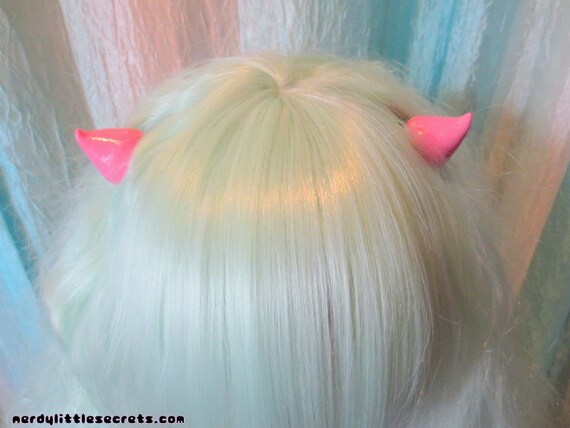 Pastel Goth Horn Hair Clips Pastel Pink by NerdyLittleSecrets