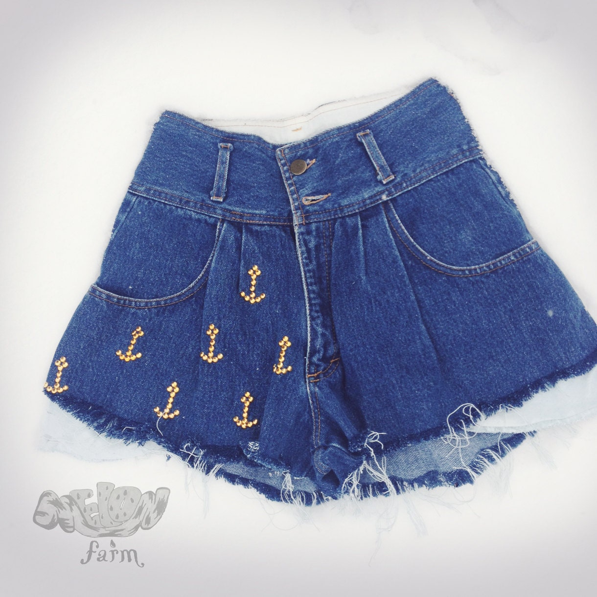 30% off SALE-  Studded Anchor Shorts / High Waist -  Use Code: SHORTSALE30
