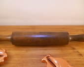 1940s Small Walnut Wood Rolling Pin, Farmhouse, Rustic, Primitive Kitchen