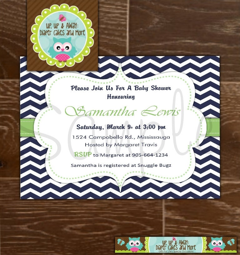 Modern Baby Shower Invitation--Navy Blue & Green--Chevron--Digital Invitation--Bridal Shower--Birthday Invitation--Printable