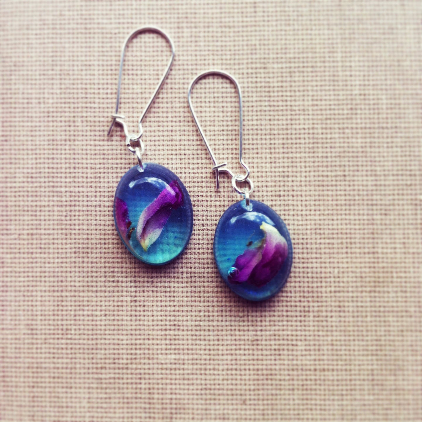 Real Pink Rose Petal Resin Earrings Resin Jewelry Resin Earrings Nature Inspired Jewelry Botanical Jewellery Rustic Jewelry Blue and Pink