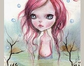 Original painting..mixed media acrylic colors on fine art paper paper,mermaid girl..."Alia" OOAK