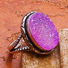 BEAUTIFUL LAVENDER AGATE crystal gemstone ring size 8  silver plated chunky metaphysical druzy psychic healing love purple quartz