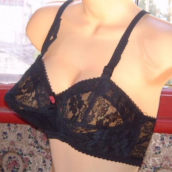 Vintage Sheer Black Lace Bullet Bra By Cameo By Aglimpseofstocking 