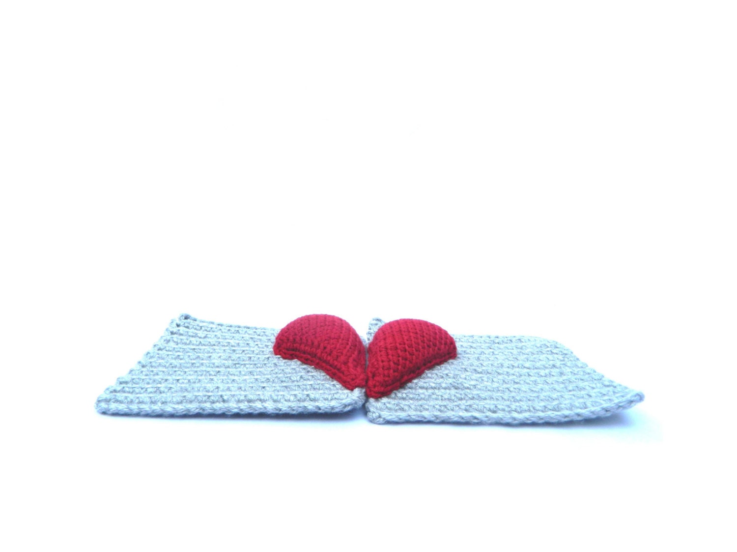 Pippi's Grey BFF Coasters, Set of Two, with Stuffed Heart Halves, for Her, for Him, Valentines, for Mom, Dad, Son, Daughter, for Home